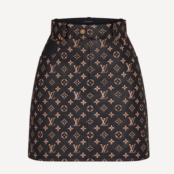Louis Vuitton Dresses & Skirts - Louis Vuitton Leather Monogram Embossed Skirt - 36